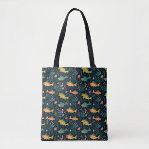 Cute Underwater Goldfish Koi Aquatic Plant Pattern Tote Bag