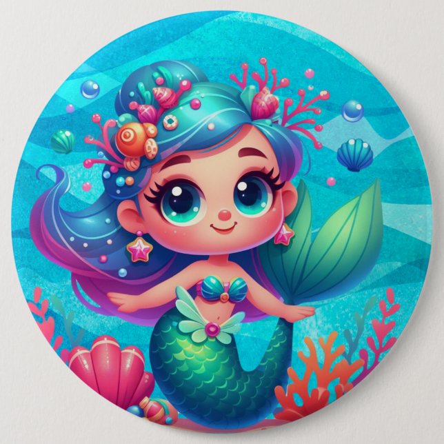 Cute underwater mermaid 6 cm round badge (Front)