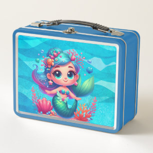 Cute underwater mermaid metal lunch box