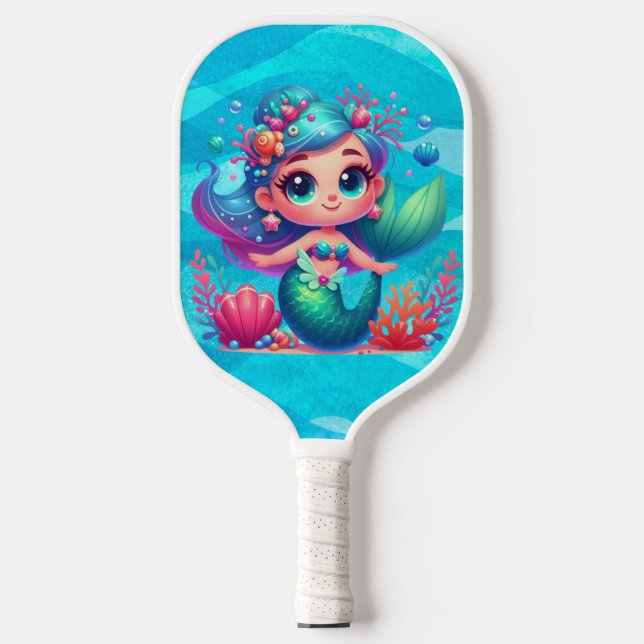 Cute underwater mermaid pickleball paddle (Front)