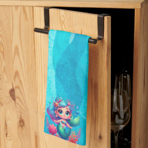 Cute underwater mermaid tea towel