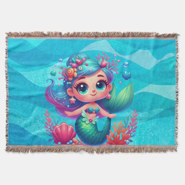 Cute underwater mermaid throw blanket (Front)