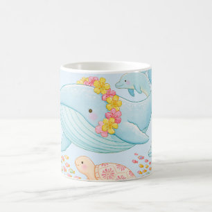 Cute Underwater Ocean Animals Watercolor Sea Life Coffee Mug
