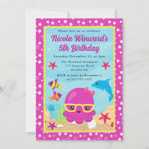 Cute Underwater Octopus Kids Birthday  Invitation