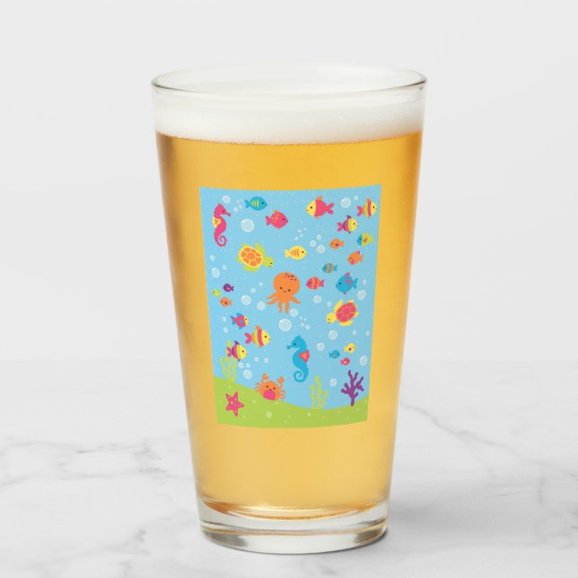 Cute Underwater Scene Glass (Front Filled)
