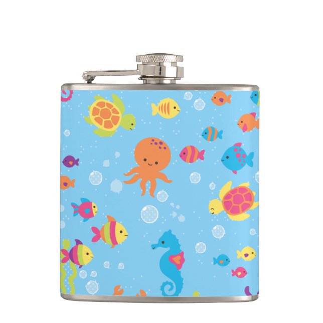 Cute Underwater Scene Hip Flask (Front)