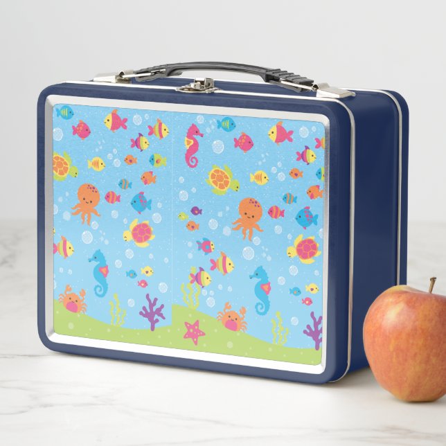 Cute Underwater Scene Metal Lunch Box (In Situ)
