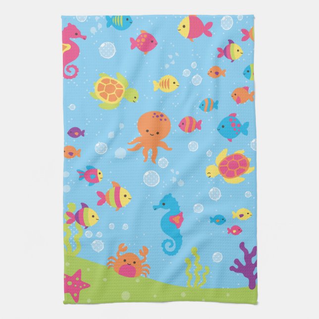 Cute Underwater Scene Tea Towel (Vertical)