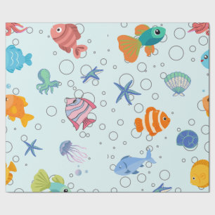 Cute Underwater Sea Life & Fish Pattern Wrapping Paper