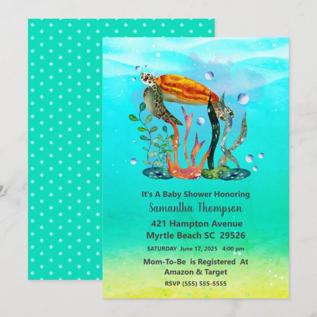 Cute Underwater Sea Turtle Baby Shower Invitation (Front/Back)