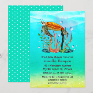 Cute Underwater Sea Turtle Baby Shower Invitation