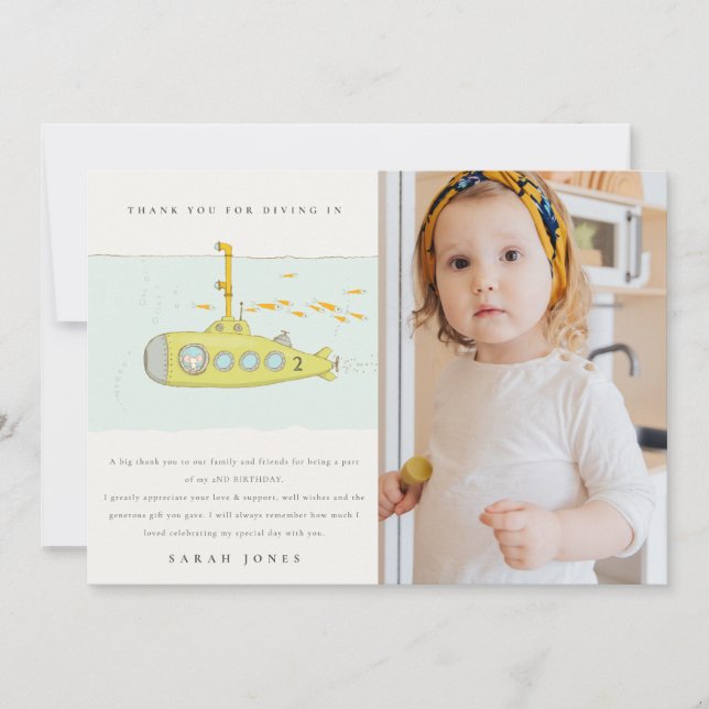 Cute Underwater Submarine Photo Any Age Birthday Thank You Card (Front)