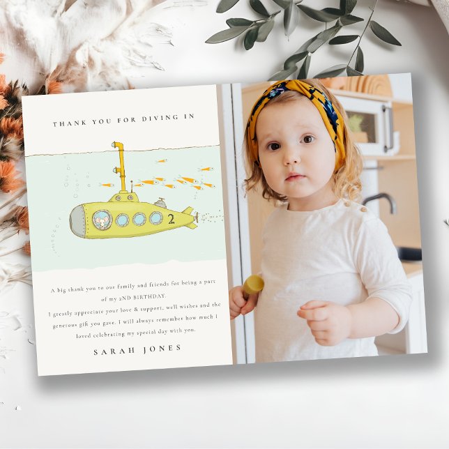 Cute Underwater Submarine Photo Any Age Birthday Thank You Card (Creator Uploaded)