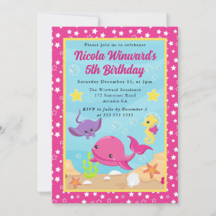 Cute Underwater Whale Kids Birthday  Invitation
