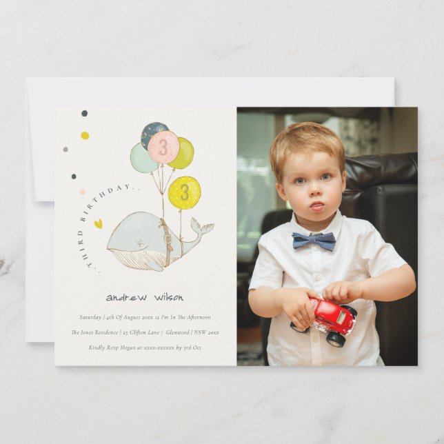 Cute Underwater Whale Photo Kids Birthday Invite (Front)