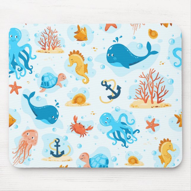 Cute underwater world. Aquatic. Ocean life Mouse Pad (Front)