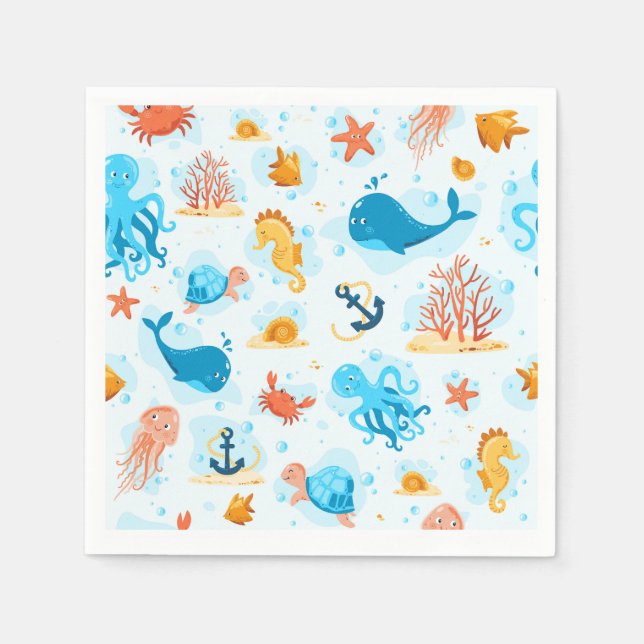 Cute underwater world. Aquatic. Ocean life Napkin (Front)