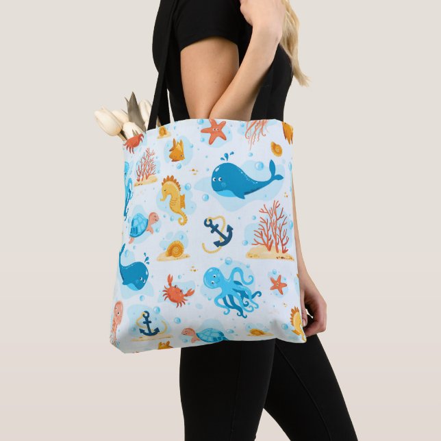 Cute underwater world. Aquatic. Ocean life Tote Bag (Close Up)