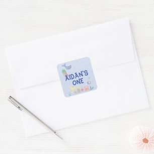 Cute Underwater World First Birthday Square Sticker