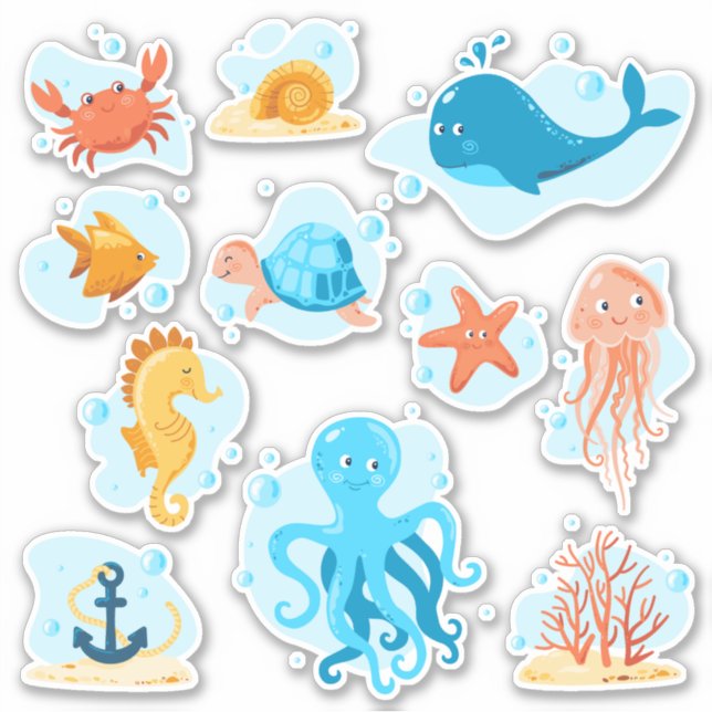 Cute underwater world. Ocean life (Front)