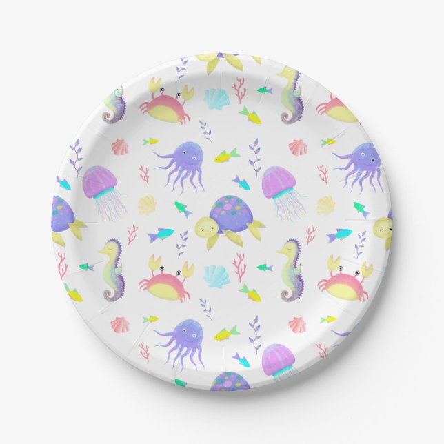 Cute Underwater World Paper Plate (Front)