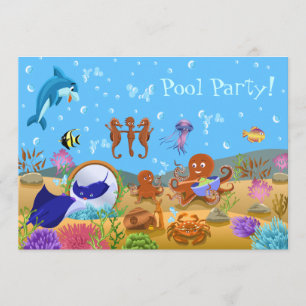Cute Underwater World Pool Party Invitation