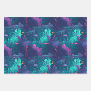 Cute Underwtaer Seaweed Fish Reef Print Pattern Wrapping Paper Sheet