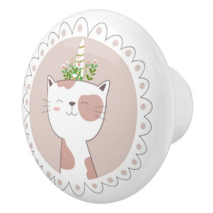 Cute Unicat Ceramic Knob