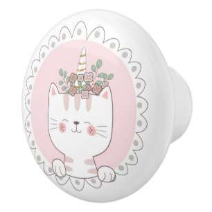 Cute Unicat Ceramic Knob