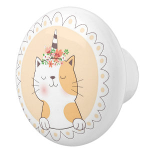 Cute Unicat Ceramic Knob