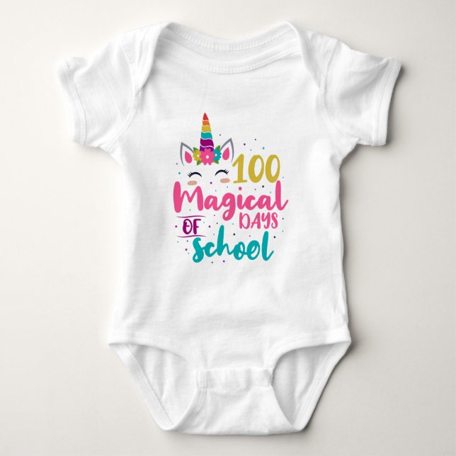 Cute Unicorn 100 Magical Days Of School Baby Bodysuit (Front)