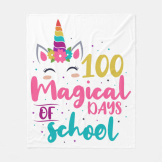 Cute Unicorn 100 Magical Days Of School Fleece Blanket