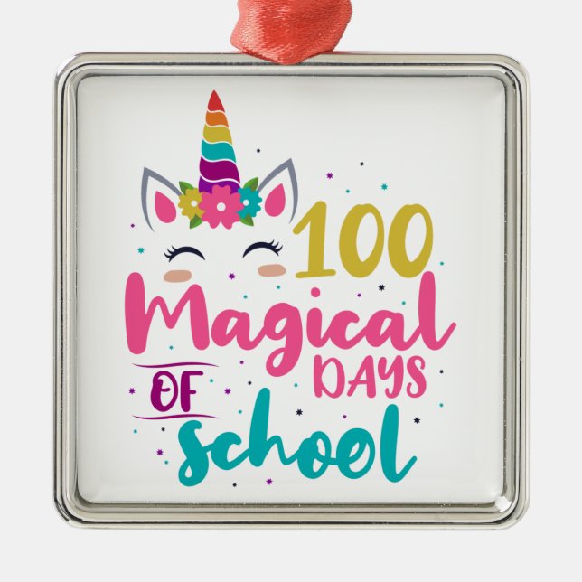 Cute Unicorn 100 Magical Days Of School Metal Ornament (Front)
