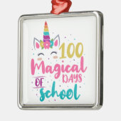 Cute Unicorn 100 Magical Days Of School Metal Ornament (Left)
