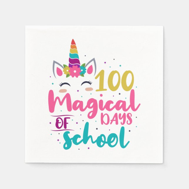 Cute Unicorn 100 Magical Days Of School Napkin (Front)