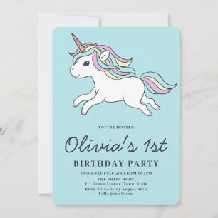 Cute Unicorn 1st Birthday Party Invitation