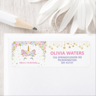 Cute Unicorn 1st Birthday Party Return Address Return Address Label