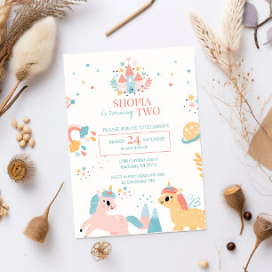 Cute Unicorn  2nd Birthday Invitation
