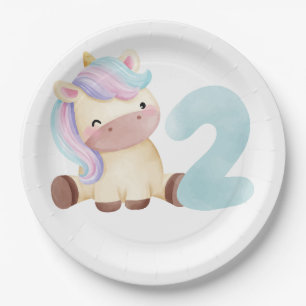Cute unicorn 2nd Birthday Paper Plate