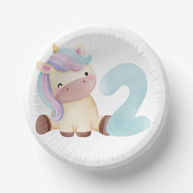Cute unicorn 2nd Birthday  Paper Plate (Front)