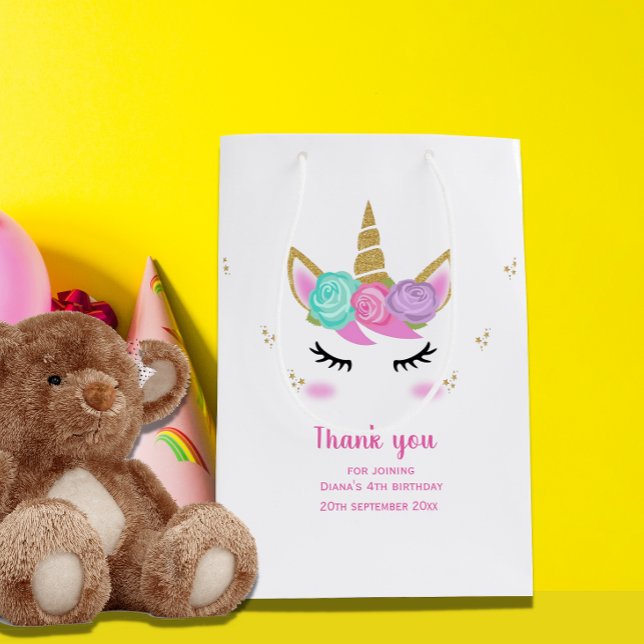 Cute unicorn 4th birthday girl thank you small gift bag (Creator Uploaded)