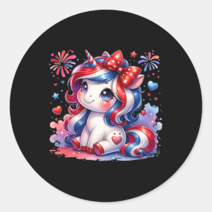 Cute Unicorn 4th Of July Girls Kids American Flag Classic Round Sticker