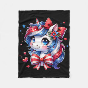 Cute Unicorn 4th Of July Girls Kids American Flag Fleece Blanket