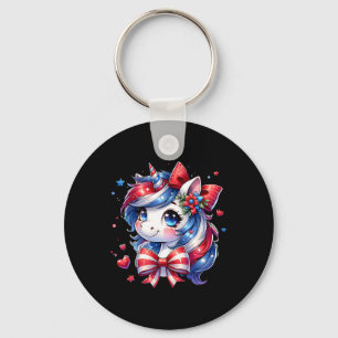 Cute Unicorn 4th Of July Girls Kids American Flag  Key Ring
