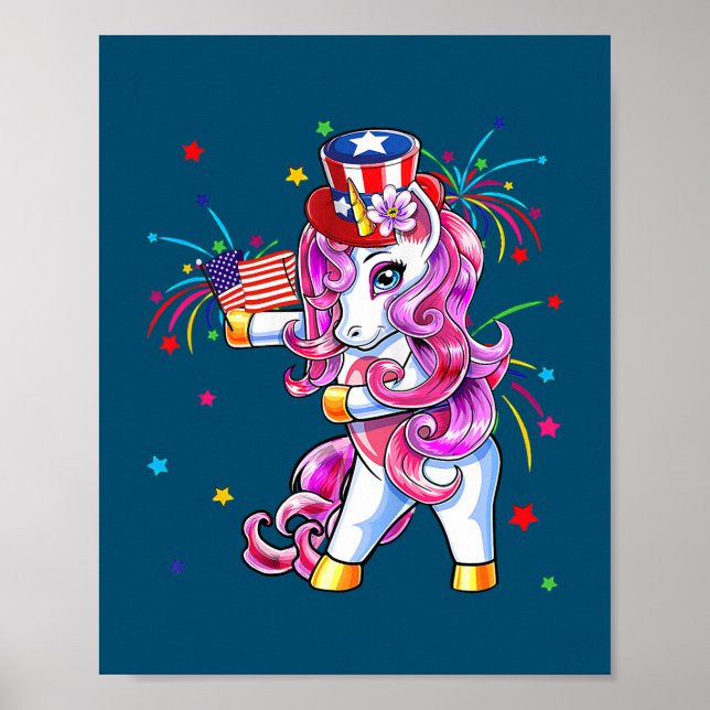 Cute Unicorn 4th Of July Girls Kids Women Poster (Front)