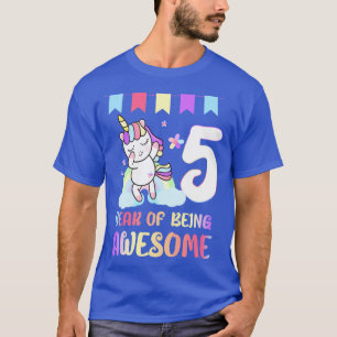 Cute Unicorn 5th Birthday 5 Year Of Being Awesome T-Shirt