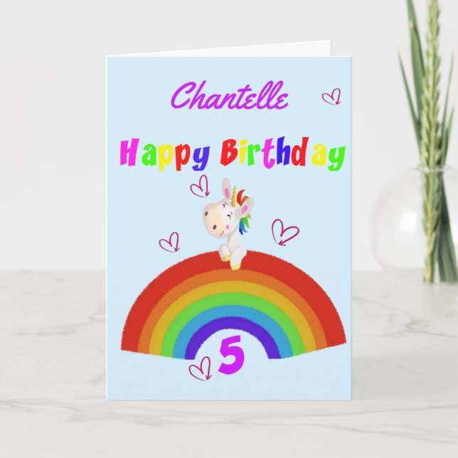 Cute Unicorn 5th Birthday Card (Front)