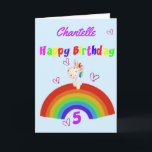 Cute Unicorn 5th Birthday Card<br><div class="desc">This is a cute unicorn 5th birthday card. This colourful 5th birthday card features a white unicorn sitting on a rainbow surrounded by hearts and colourful text. A cute design for a young girl who will be five years old with a love for unicorns . This card can be personalised...</div>