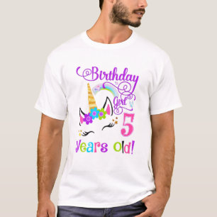 Cute Unicorn 5Th Birthday Party Girl 5 Years Old T-Shirt