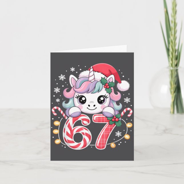 Cute Unicorn 67 Christmas Meme Six Seven Christmas Card (Front)